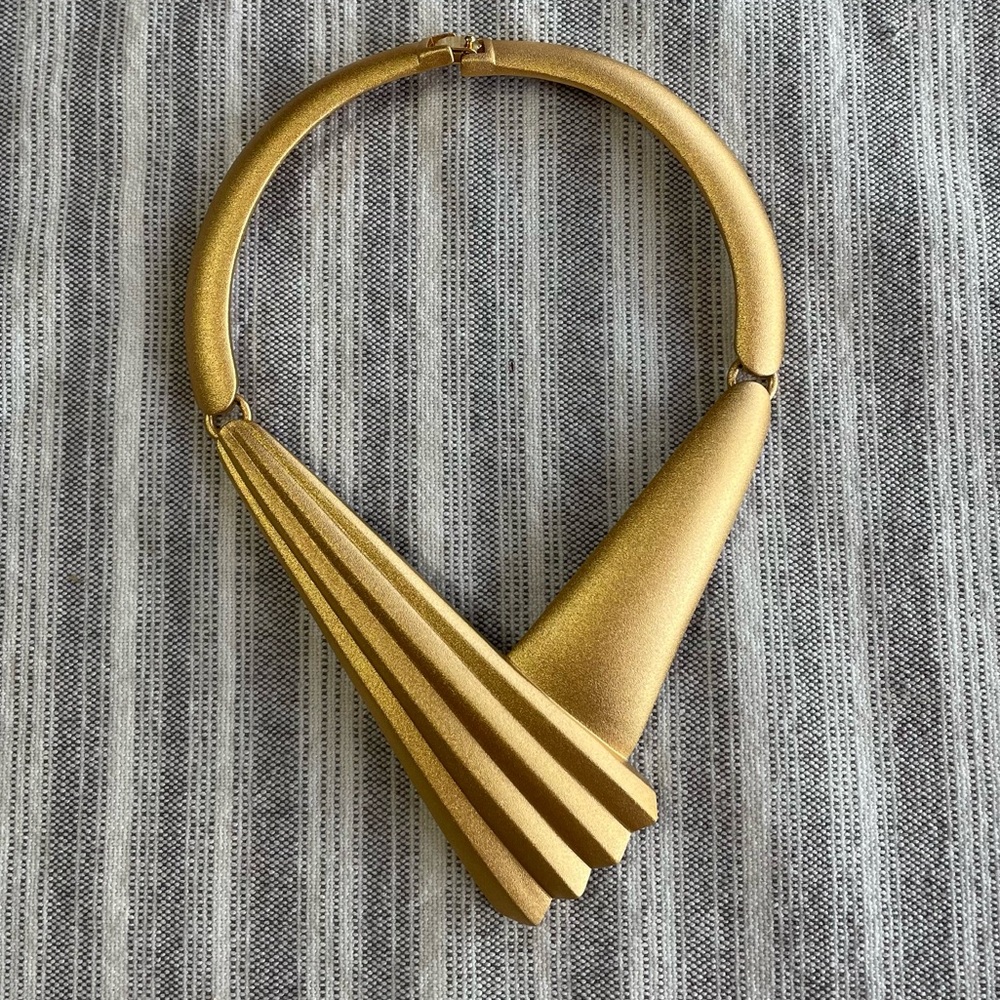Vintage Monet Runway Brushed Matte Gold Statement Necklace - Picture 4 of 14